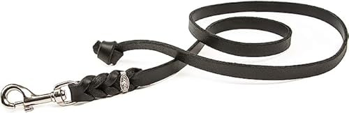 Hundeleine Leder 3m große Hunde – Fettlederleine [ohne Handschlaufe] Lederleine Hund geflochten leicht – Führleine & Trainingsleine aus robustem Rindsleder mit Chromkarabiner, Dog Leash 12mm, Schwarz