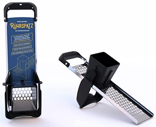 Rührspatz® patentiert im Allgäu: Edelstahl Spätzlehobel mit Rührfunktion, extra großer Teigbehälter, 4x schneller Spätzle kochen! Keine verschmutzte Herdplatte Dank Stoppfunktion [Topf Ø bis 32 cm]