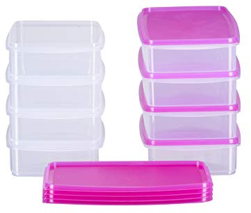 MiraHome lot de 8 boîtes alimentaires boîtes de congélation boîtes empilables 1 l rectangulaires qualité autrichienne (roses, 23 x 14 x 5,2 cm)