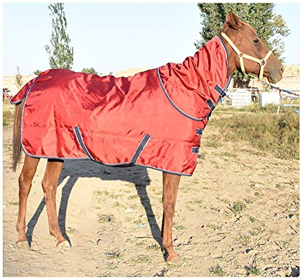 Winter Dicke Pferdedecke Pferd Turnout Outdoor-Decke Mit Hals Wasserdicht Und Atmungsaktiv,Rot(Size:155cm)