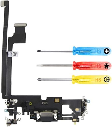 MMOBIEL Connecteur de Charge Compatible avec iPhone 12 Pro Max 2020 - Dock Connector - Câble Nappe de Rechange - avec Jack Audio/Microphone/Antenne Remplacement - Incl. Tournevis - Noir
