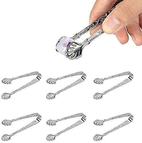 GEEHOLD Mini-Servierzange, Vintage-Rosen-Relief, Edelstahl, Eiswürfel-Clips, Zuckerzange, Silber und Gold, kleine Lebensmittel-Clips für Tee und Kaffee, Vorspeisen, Desserts, Küche, Barware, 6 Stück