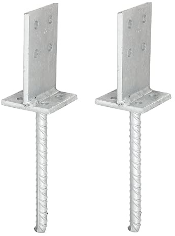 Alberts 215163 Ancre de poteau en T | à visser ou à sceller | galvanisée à chaud | taille de la traverse 130 x 80 mm | ancrage béton 200 mm | Set de 2 pièces