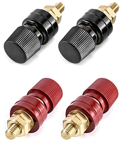 QWORK® Tipo Binding Post, 4 Pezzi M8 Ottone Regolatore di Tensione Blocco Terminali, Rosso e Nero