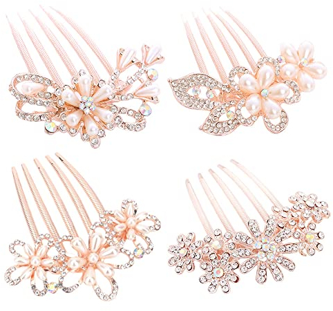 Niaciswe Blumenhaarschmuck Hochzeit 4 Stück Haarschmuck Hochzeit Perle Brautschmuck Braut Hochzeit Haarkamm Blume Haarnadeln Haaraccessoire mit Perlen für Damen und Mädchen, Rose Gold
