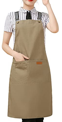 fayengan Arbeiten Schürze, Tischlerschürze Schweißerschürze Wasserfest Canvas Werkzeugschürze Herren & Damen, Perfekt Für Garten Keramik Werkstatt Garage (Color : Khaki, Size : XL)