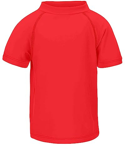 LACOFIA Pojkar kortärmad badskjorta barn solskydd simskjorta barn rashguard snabbtorkande, röd, 110-116