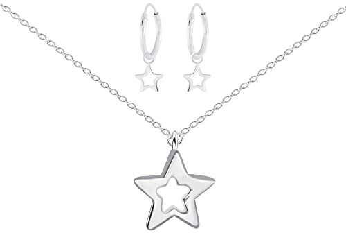 FRIEDA + PAUL Stern Symbol Mädchen Halskette Anhänger Ohrstecker Ohrringe 4-tlg. Set 925 Sterling Silber anlaufgeschützt Schmuckbox