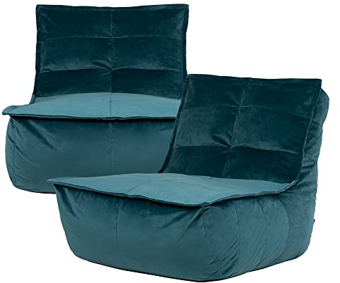 Icon Dolce Sitzsack-Liege für Erwachsene, Blaugrün, 2er-Pack, Flauschiger Samtstoff, Riesen Sitzsack Samt mit Füllung, Bean Bag Chair, Bequemer Sessel Wohnzimmer, Lounge, Schlafzimmer, Büro
