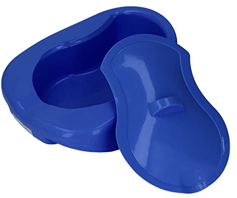 Alomejor Nursing Bedpan, Plastic Bed Pans Heavy Duty Urinal Slipper Bedpan with Lid for Elderly Bed Bound Adults(Dark Blue)