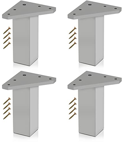 Kukicu Möbelfüße - Beine für Möbel - 4er Set – Farbe: Aluminium - Höhe: 100mm - Vierkant-Profil: 40 x 40 mm - Schrauben Inklusive