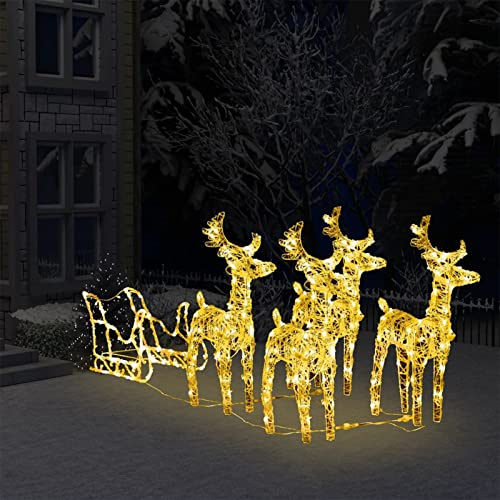 Tidyard Decorazione Natalizia Renne e Slitta 240 LED in Acrilico,Renne di Natale,Renna Natalizia Luminosa,Renne Luminose per Esterno,Decorazione Natalizia con Renna illuminata