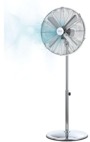 Cecotec Standventilator EnergySilence 620 Retrostyle. 50 W, Chrom-Finish, 16 Zoll Durchmesser mit 4 Flügeln, 3 Geschwindigkeiten, Oszillation, höhenverstellbar, maximale Sicherheit