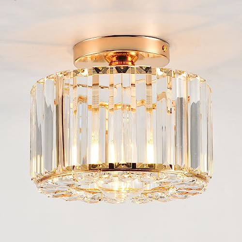 ZYDTRIP Crystal Ceiling Light Fixture Semi Flush Mount Ceiling Lamp Modern Gold Crystal Chandelier for Living Room Hallway Dining Room Kitchen