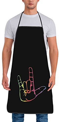 I Love You Sign Language Unisex Adjustable Apron Waterproof With Pocket Chef'S Kitchen Apron