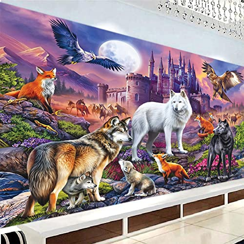 Trayosin DIY 5D Diamond Painting Wolf Erwachsene Kinder Diamant Painting Bilder Wald Tier Diamant Malerei Kits Full Strass Stickerei Kreuzstich for Home Wall Art Decor (120x80cm)