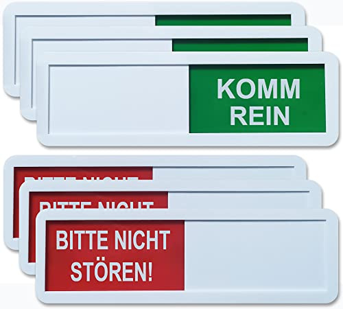 BITTE NICHT STÖREN - KOMM REIN Türschild 18 x 6 x 0.6cm aus Acryl-Kunststoff Privatsphäre Türschild mit 3M Klebefläche und Schiebefunktion Wendeschild - 3 Stück