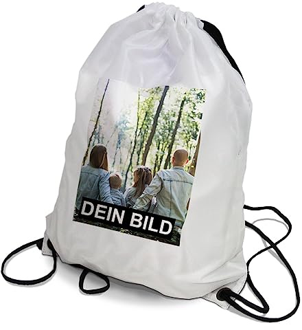 Eurofoto Turnbeutel mit Foto Wunschtext | Sport-Beutel personalisiert | Gymbag mit Motiv und Namen gestalten