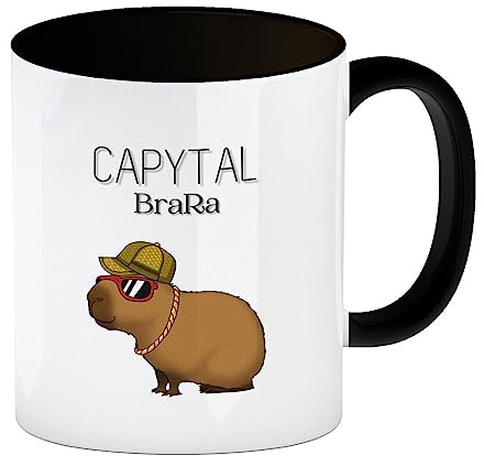 Capytal BraRa Kaffeebecher in schwarz mit rappendem Capibara eine coole Tasse für echte Rap Künstler Capybara Wasserschwein Kaffeetasse