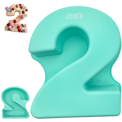 LOULANLUXE Silikon Kuchenform Zahlen Groß, Antihaftige Backform Zahlen 2, Eingedickt Number Cake Backform, Zahlenbackform für Kindergeburtstag, Hochzeit Jubiläum, Geburtstagstorte, Grün, 25 cm
