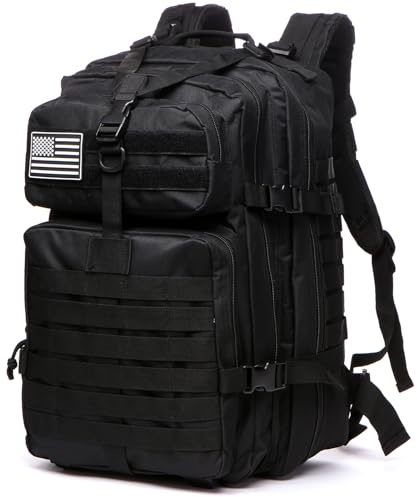 Thuram 50L Sturdy Nylon Waterproof Fishing Hunting Backpack Outdoor Military Rucksacks Tactical Sports Camping Hiking (Black)