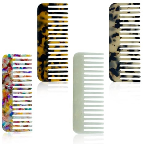 EUPSIIU 4 Stück Haarkamm Breiter Zahnkamm, Lockenkamm, Styling Kamm, Multifunktionaler Antistatischer Bruchfester Grobzinkiger, Friseur Styling Kamm, für Männer und Frauen (Bunt) (Bunt)