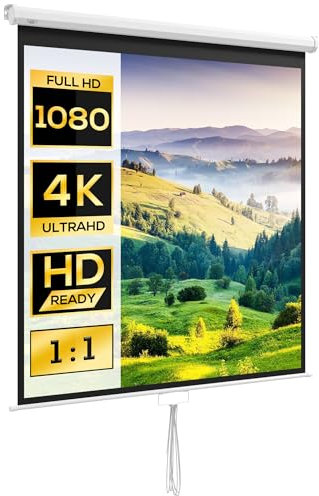 HOMCOM Écran de Projection de 85 Pouces, écran vidéoprojecteur, pour Home cinéma, 1:1 4K HD, Fixation Mur ou Plafond, 181 x 8 x 138 cm, Blanc