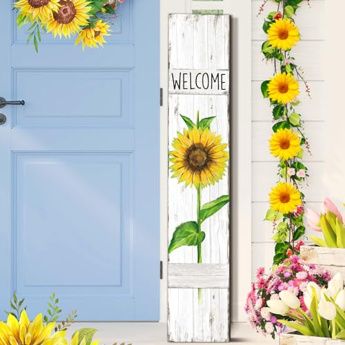 Chitidr Sommerveranda-Schild, Sonnenblumen-Holz-Willkommensschild für Veranda, stehend, vertikale Veranda, rustikale Frühlingsdekoration mit weißem Hintergrund für Bauernhaus-Tür-Veranda-Dekoration,