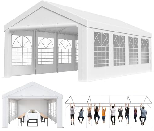 Homall Partyzelt 4x8,Metall Gestell Gartenzelt,Pavillon Wasserdicht 560g/m² PE-Plane,Zelt Stabil-22 Bodenhaken 4 Windfesten Seilen,UV-Schutz 50+Große Luxus Hochzeitszelt Gartenpavillon32m²,Weiß