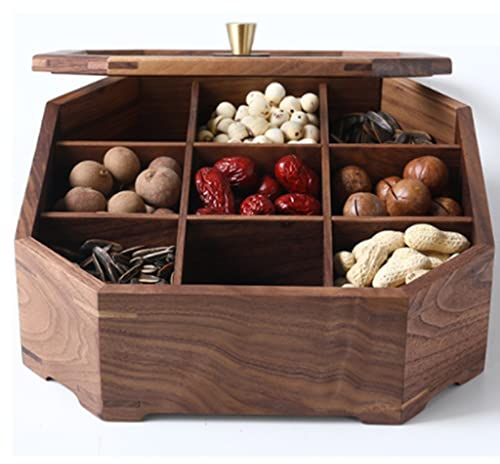Fruteros Caja De Frutos Secos De Nogal Negro Sala De Estar Del Hogar Con Compartimento Para Tapa Caja De Nueces De Madera Maciza Caja De Refrigerios Caja De Dulces (Natural 28 * 28 * 10 Cm) (Natural