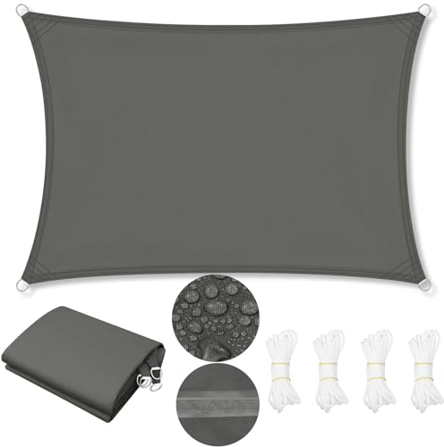 WOLTU Toldo Vela de Sombra Impermeable, Toldo Rectangular 3x4 m de Poliéster 200 g/m², a Prueba de Viento y Protección Rayos UV, para Exxterior como Jardin, Patio, Piscina, Gris Oscuro