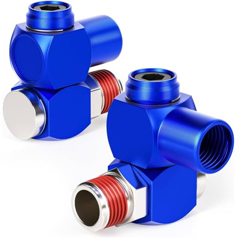 TAILONZ PNEUMATIC Rotes 1/4-Zoll-Drehgelenk für Druckluftwerkzeuge 360-Grad-Drehgelenk für Luftschläuche Industrieller Adapter für tragbare Druckluftwerkzeuge（Packung mit 2）