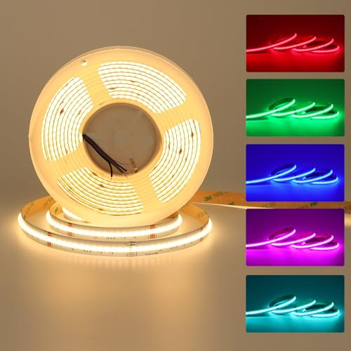 JOYLIT 24V COB LED Streifen 5M RGB+3000K 784 LEDs/m Punktlos Innen | RGB + Warmweiß Farbwechselnd, Dimmbar, Kürzbar, Selbstklebend, Für Zuhause, Party, Küchenmöbel, Club (Nur Streifen)
