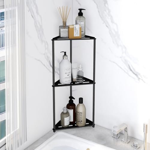 XEENEW 3 Tier Stainless Steel Corner Shower Caddy, Rustproof Shower Organizer Stand, Modern Style, Black