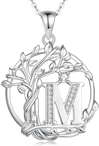 FANCIME Lebensbaum Buchstaben Kette Damen, 925 Sterling Silber A-Z Alphabet Initialen Anhänger Halskette Schmuck Geschenke für Damen Frauen Mädchen, Kettenlänge: 40+5 cm