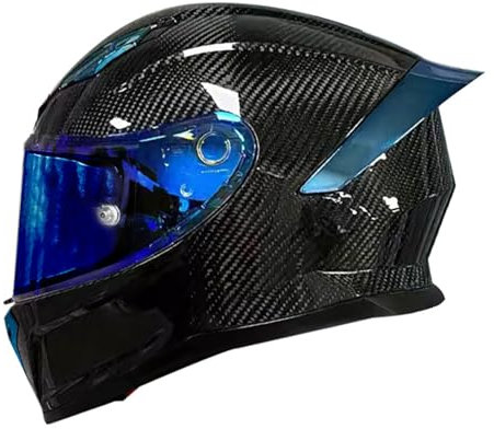 RYDZCLH Integralhelme Für Motorradfahrer Für Herren Und Damen, Leichter Straßenrad-Rennhelm Mit Extra Klarem Visier, Motorradhelm, DOT-Geprüft,Blau,XL 59~60cm