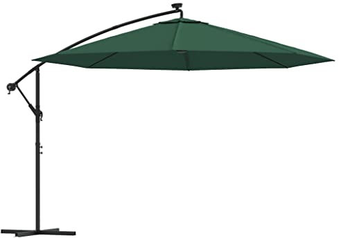 THOYTOUI Ampelschirm, Angelzelte Fishing umbrella Anglerschirm Fischerschirm Geeignet für Garten Terrasse Balkon Veranda mit LED-Leuchten und Metall-Mast 350 cm Grün
