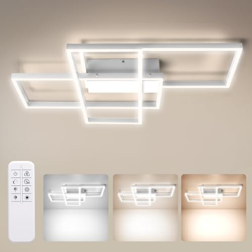 Aigostar- 38W 4400LM Plafón LED Rectangular, Lámpara de Techo Modernas Blanco, 2700-6500K Regulable Con Mando a Distancia, Temporizador de 60S, Modo de luz nocturna, para Dormitorio, Salon, Cocina