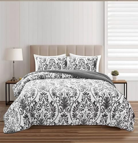 DALINA Edredón Invierno 240x260 cm - Nórdico Borreguito Grueso y Suave, Reversible (Felpa/Sherpa) con Almohada - Colcha Térmica para Cama, Couette, Frazada - Microfibra de Poliéster