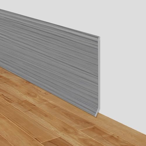 Weichsockelleiste selbstklebend PVC Sockelleisten flexible Sockelleiste selbstklebend 10cm breit Fussleisten Bodenleisten Vinyl Wandsockelleiste (Hellgrau Holzmaserung, 10cm×6m)