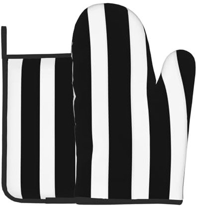 YYHWHJDE Set di 2 guanti da forno e presine a righe bianche e nere di qualità per la stampa di qualità da cucina utilizzati per aprire i coperchi delle pentole in cucina