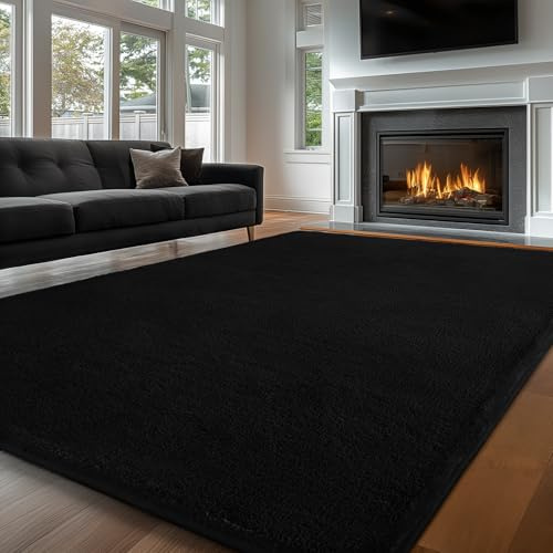 Sour Lemon Teppich Wohnzimmer 200x300cm,Großer Schwarz Flauschig Teppich | Waschbar Gegend Teppiche,rutschfester flauschig Kurzflor Teppich,fusselfrei für Kinderzimmer Mädchen Junge, Schlafzimmer