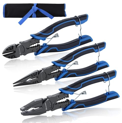 SPEEDWOX 3-teiliges Hochleistungszangen-Set, 6-in-1, multifunktionale Abisolierzange, Crimpzange, 22,9 cm lange Spitzzange, 22,9 cm Linesman-Zange, 20,3 cm Seitenschneider, Kombizangen-Set
