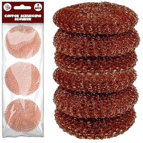 Lot de 6 éponges à récurer avec revêtement en cuivre – Robustes et anti-rayures pour casseroles, poêles, grills, outils de nettoyage de cuisine efficaces, résistants à la rouille, réutilisables, en