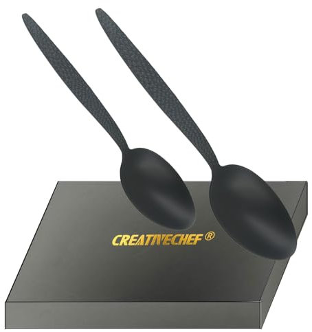 CREATIVECHEF Kunz Spoons, Chef Kunz Cooking Spoons, Stainless Steel Titanium Shiny Basting Spoon, 18/10 Stainless Steel, Plating Kunz Spoons, Dinner Serving Spoons (Black)