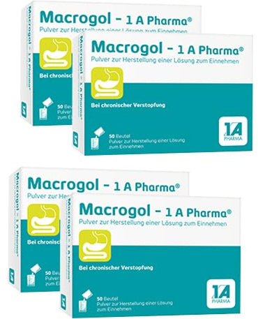 Macrogol - 1 A Pharma® Pulver gegen Verstopfung | 2x100 Stk | Bei chronischer Verstopfung | Bewährtes Abführmittel | Hausapotheke | Wirkt sanft