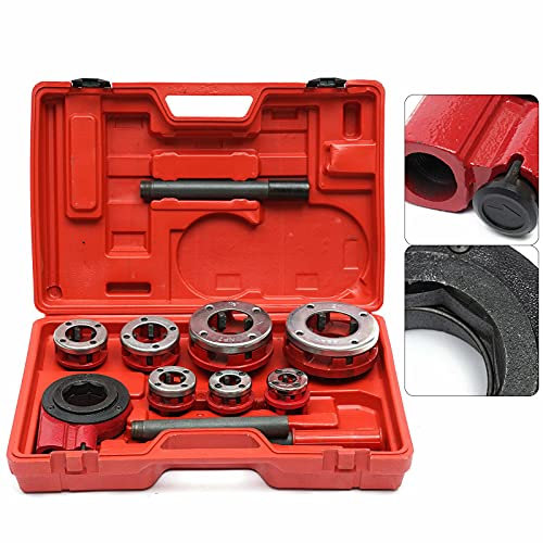 SZXBCLL 7 Dimensioni filiere a cricchetto Manuale Kit filettatore per Tubi utensile Idraulico Portatile 3/8 a 2 Kit filettatore utensile per Filettatura manopola di inversione con Custodia, BSPT