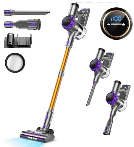 40000Pa Akku Staubsauger, 55Min Laufzeit, Staubsauger Kabellos mit Touchscreen und Anti-Tangle-Bürste, akkustaubsauger & handstaubsauger kabellos, Stielstaubsauger für Hartböden, Teppich, Tierhaare
