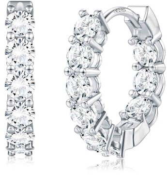 Dochais örhängen silver 925 kreoler med zirkonium och hänge, små, hängande, allergivänliga huggie hoop örhängen för kvinnor kvinnor, wie gezeigt, Mässing + 925 sterlingsilver post, Ej tillämpligt
