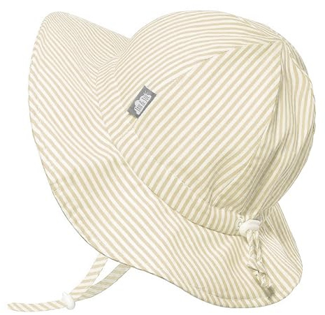 Jan & Jul bomullssolhatt, vikbar sommarstrandhatt med hakrem för småbarn (L: 2–5 år, beige ränder), Beige ränder, 2-5 år